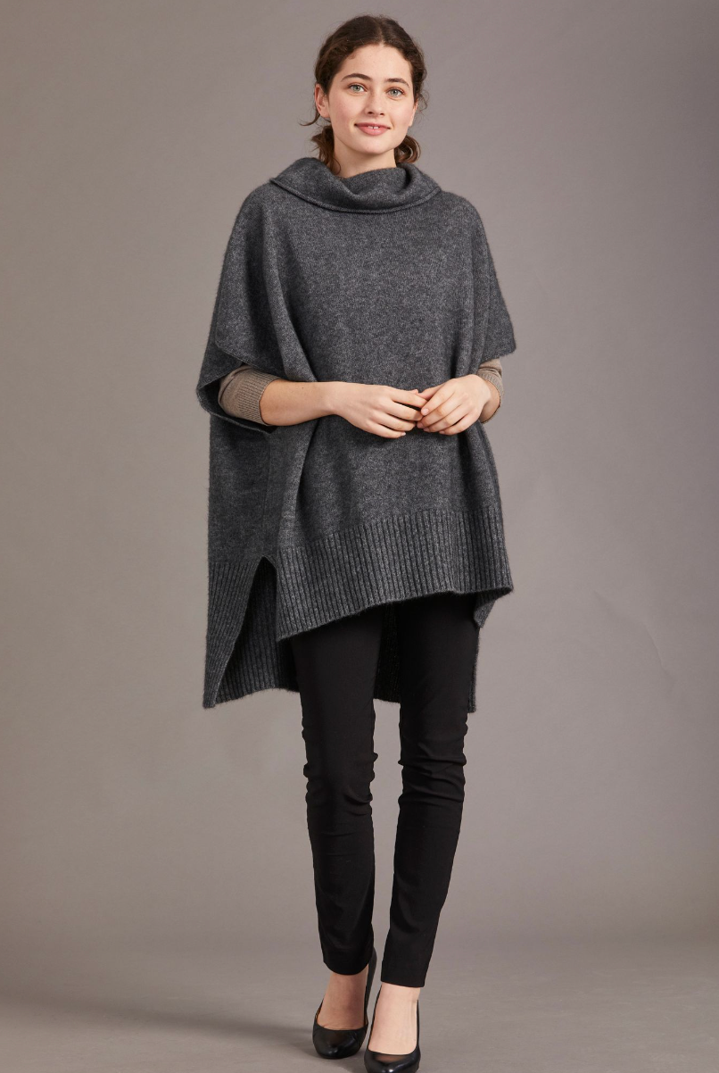 McDonald - Merino & Possum Step Hem Poncho (5030)Pewter