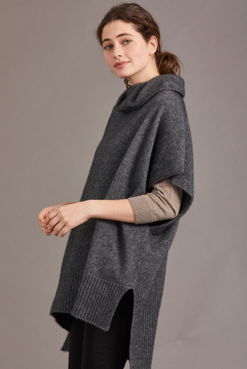McDonald - Merino & Possum Step Hem Poncho (5030)Pewter