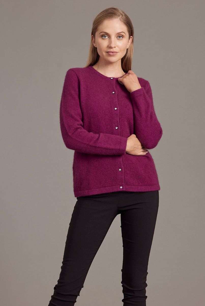 McDonald - Possum & Merino Cardigan with Swarovski Buttons (6110) Berry