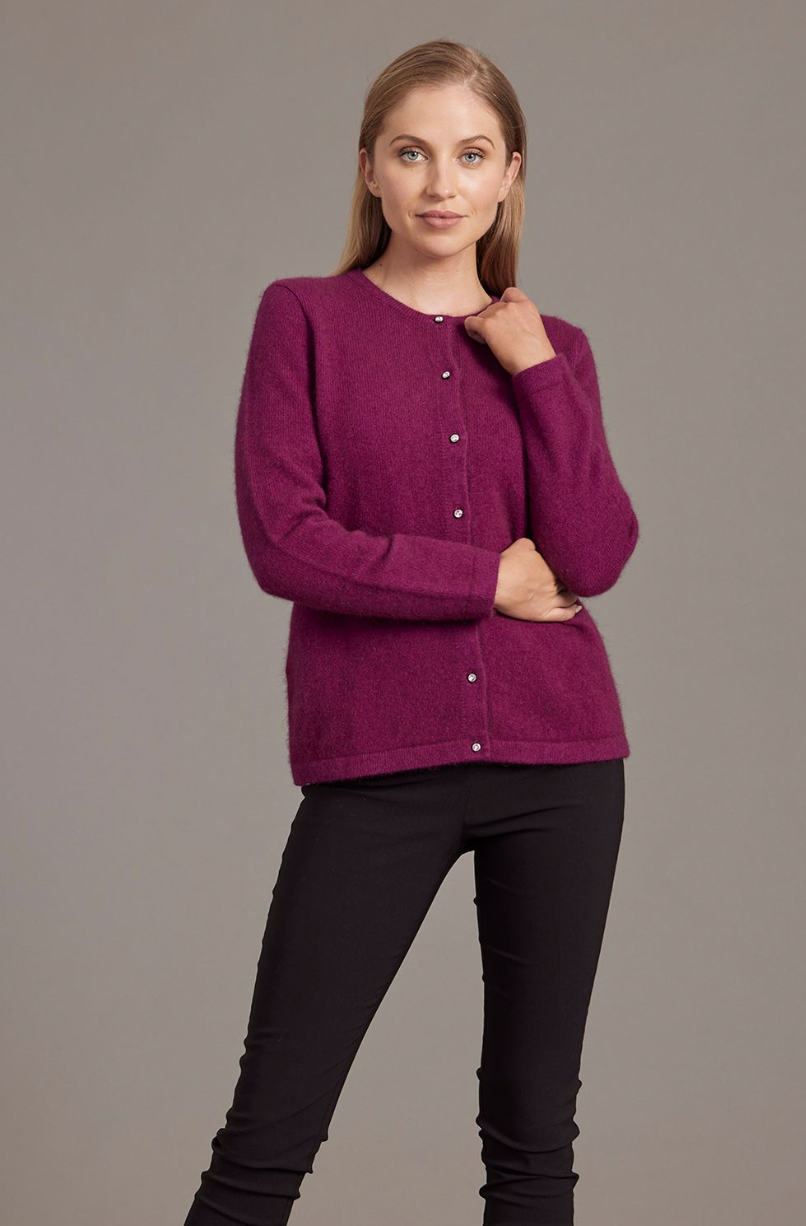 McDonald - Possum & Merino Cardigan with Swarovski Buttons (6110) Berry