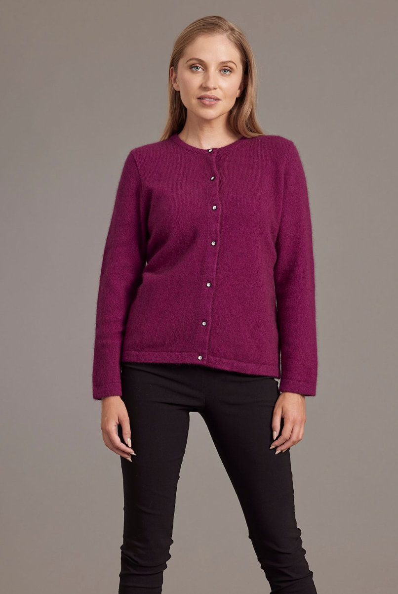 McDonald - Possum & Merino Cardigan with Swarovski Buttons (6110) Berry