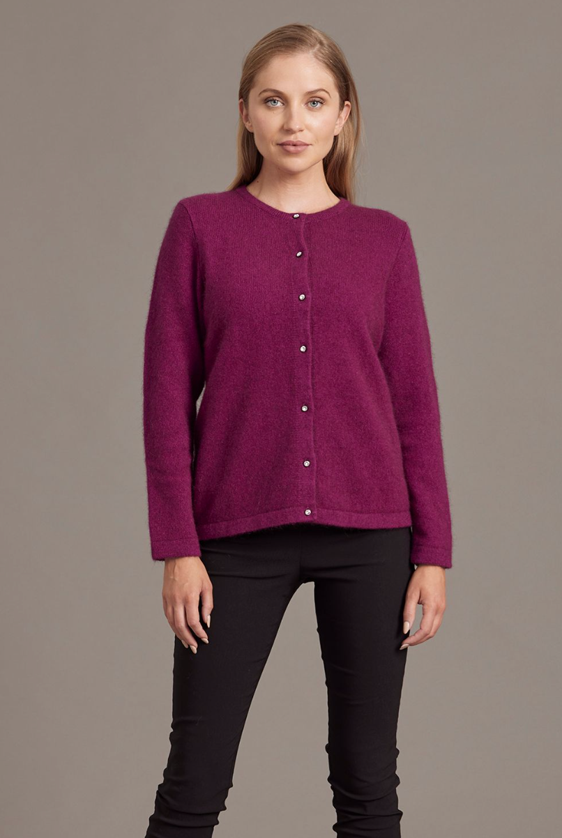McDonald - Possum & Merino Cardigan with Swarovski Buttons (6110) Berry