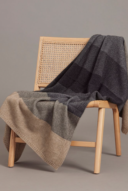 McDonald - Merino & Possum Ombre Throw (5020)-Mocha/Pewter/Charcoal