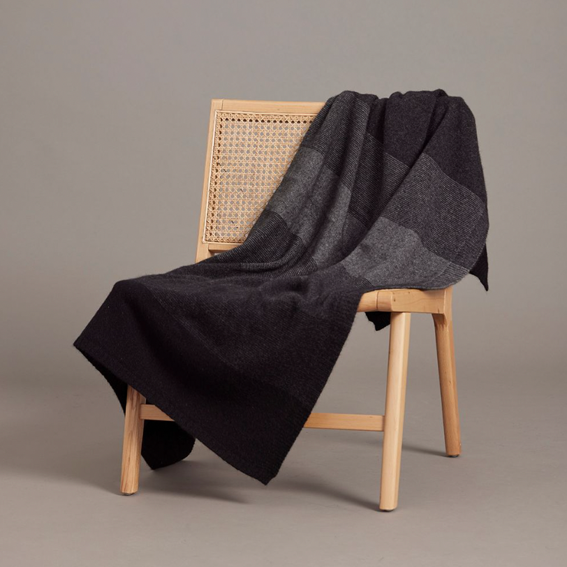 McDonald - Merino & Possum Ombre Throw (5020)-Black/Charcoal/Pewter