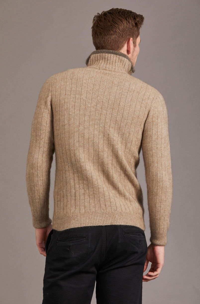 McDonald - Possum & Merino Cable Jersey with Contrast Trim-Mocha