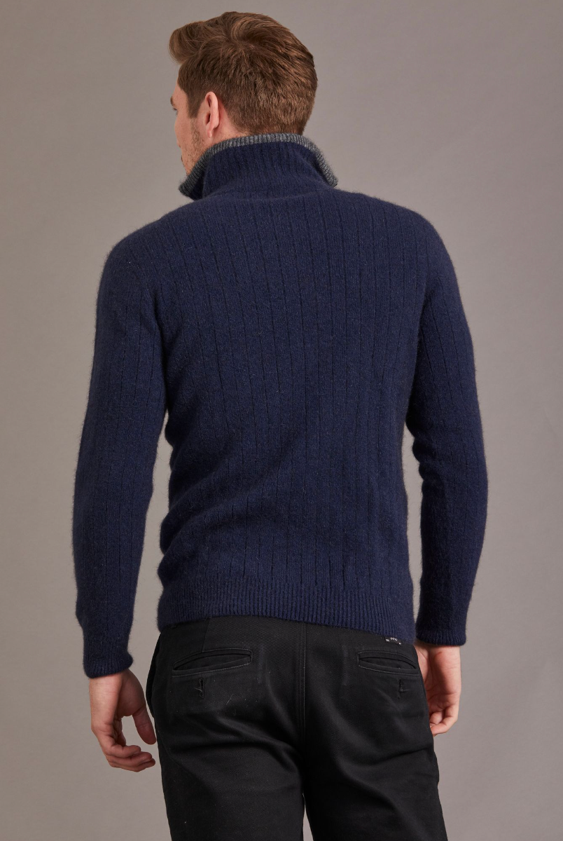 McDonald - Possum & Merino Cable Jersey with Contrast Trim-Navy