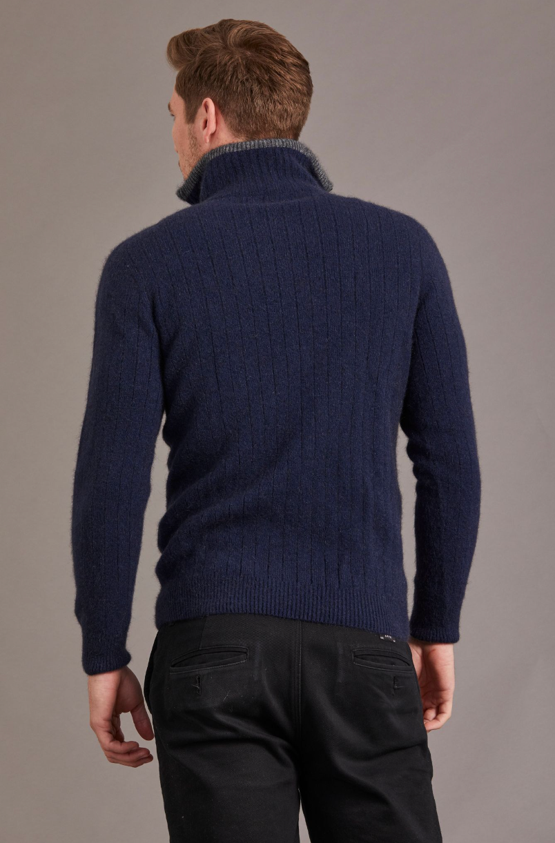 McDonald - Possum & Merino Cable Jersey with Contrast Trim-Navy