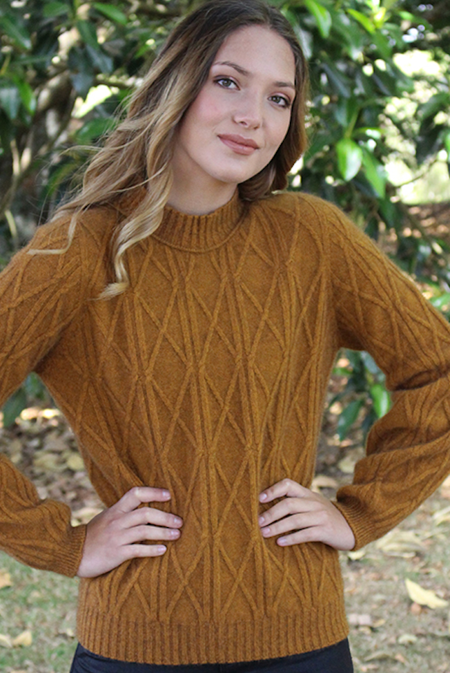Lothlorian - Merino & Possum Cable Bell Sleeve Jumper Gold