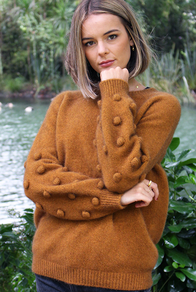 Lothlorian - Merino & Possum Bobble Sleeve Jumpe-Gold