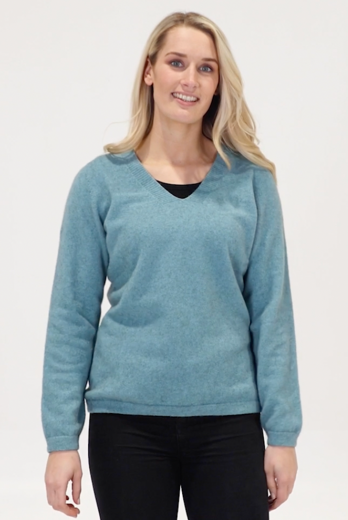 Native World - Merino & Possum Vee Plain Sweater (NB396)Topaz
