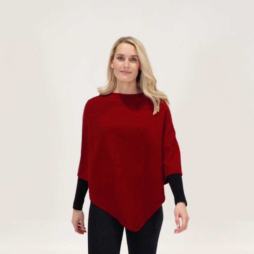 Native World - Merino & Possum Poncho (NB698)Berry