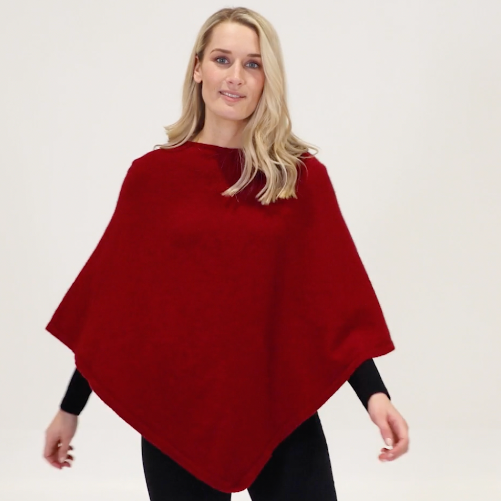 Native World - Merino & Possum Poncho (NB698)Berry