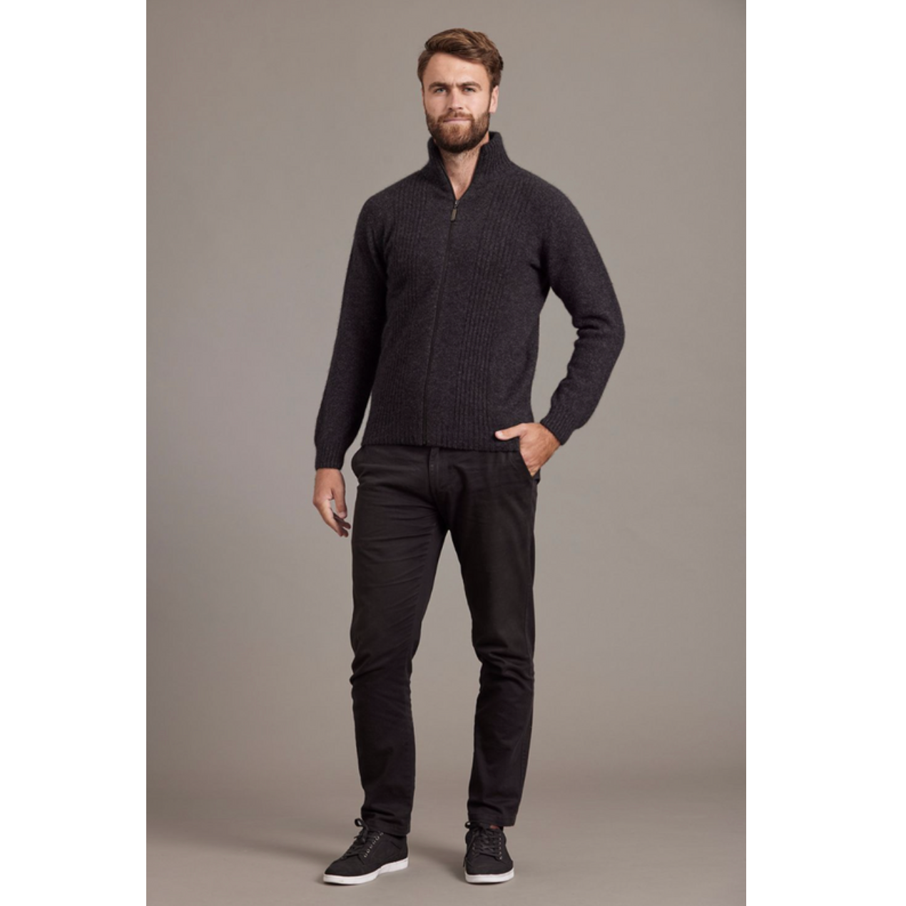 McDonald - Possum & Merino Rib Front Jacket (6602/)Charcoal
