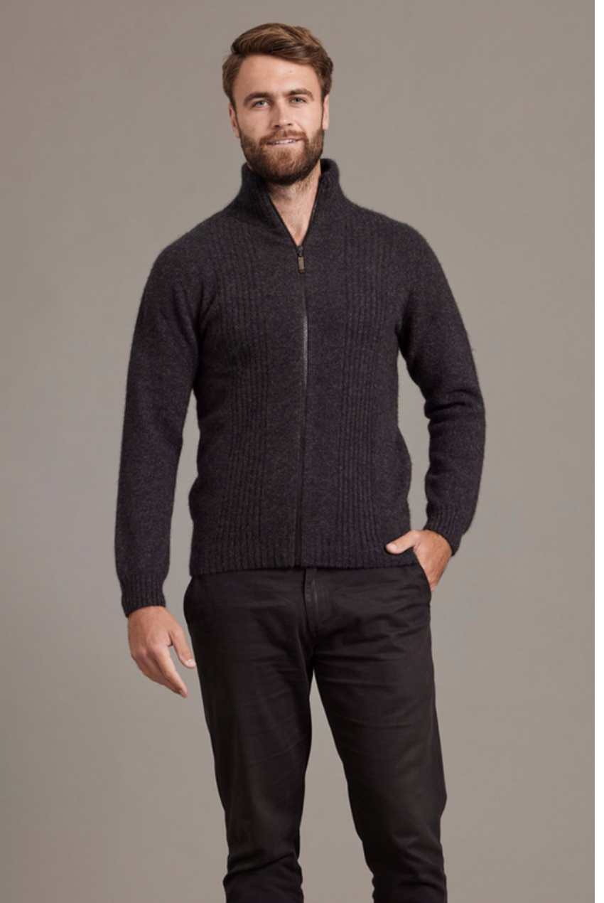 McDonald - Possum & Merino Rib Front Jacket (6602/)Charcoal