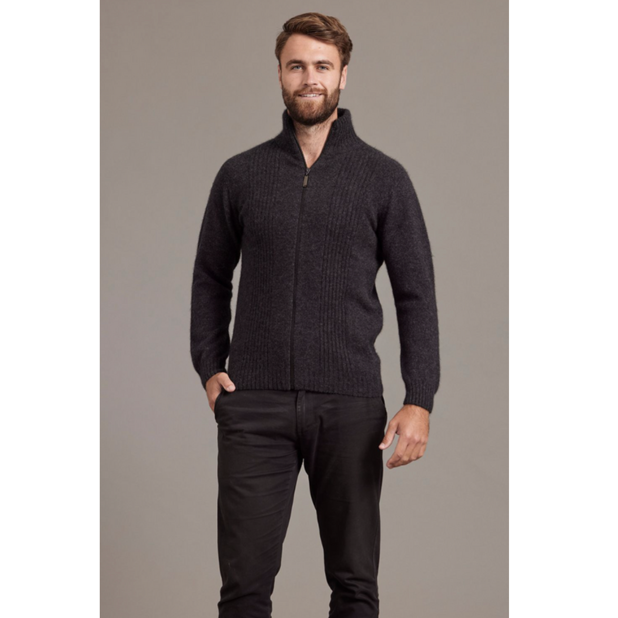 McDonald - Possum & Merino Rib Front Jacket (6602/)Charcoal