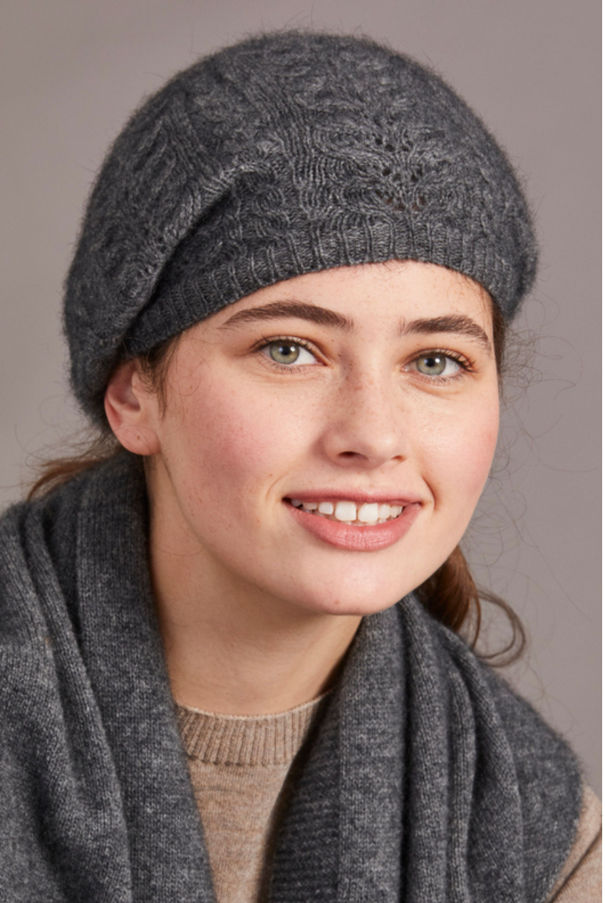 Merino & Possum Cable Beret in colour Pewter