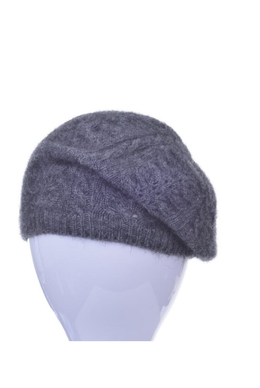 Merino & Possum Cable Beret in colour Pewter