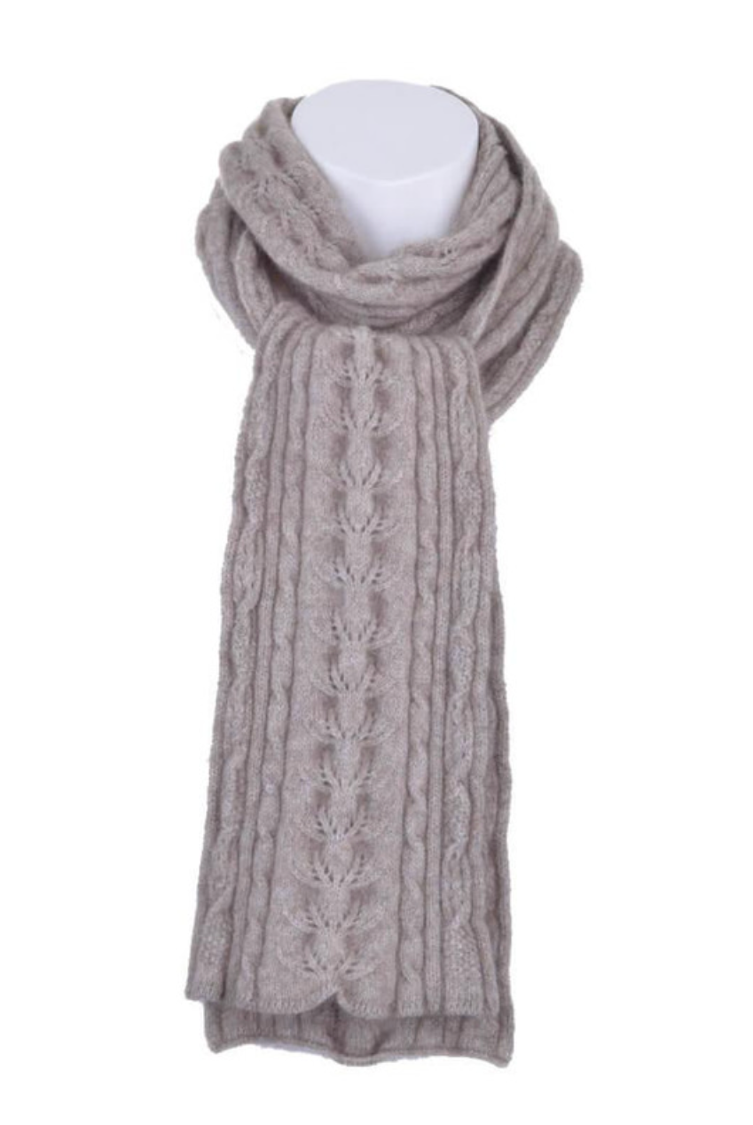 Merino and Possum Cable Scarf in colour Mocha