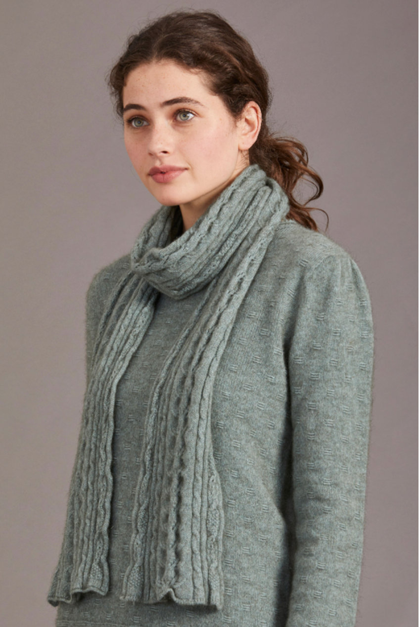 Merino and Possum Cable Scarf in colour Mint