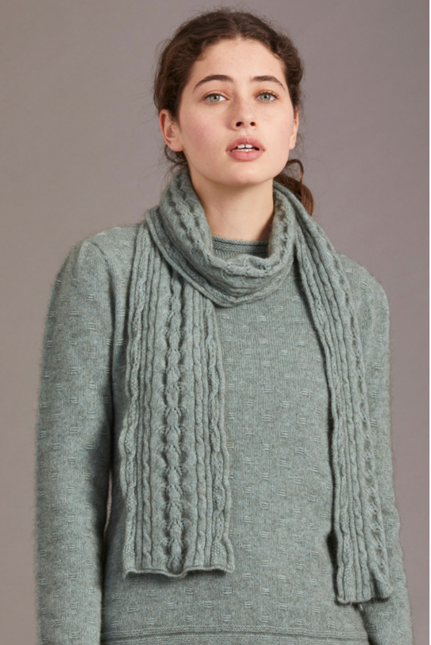 Merino and Possum Cable Scarf in colour Mint
