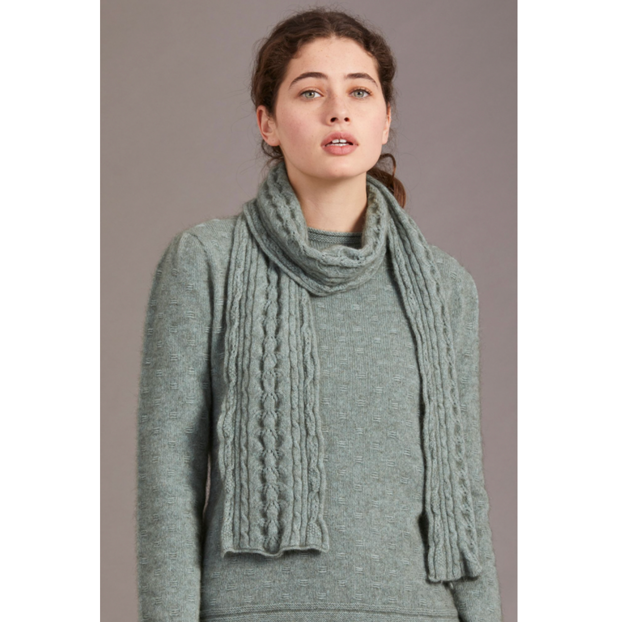 Merino and Possum Cable Scarf in colour Mint