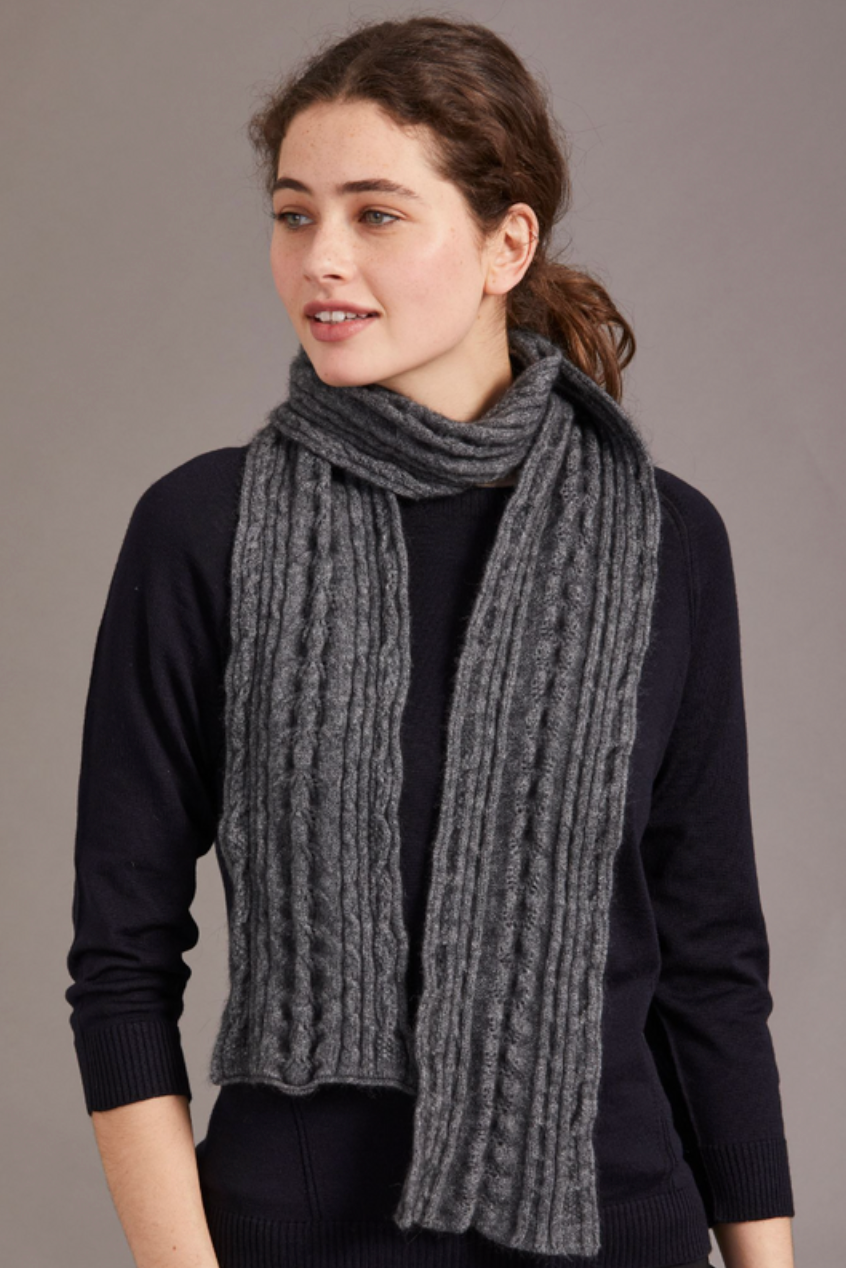 McDonald - Merino & Possum Cable Scarf (669)Charcoal