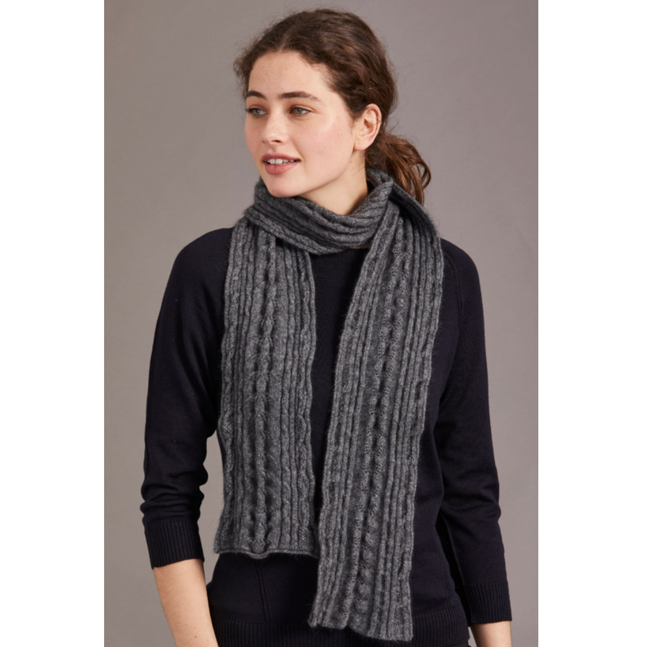 McDonald - Merino & Possum Cable Scarf (669)Charcoal