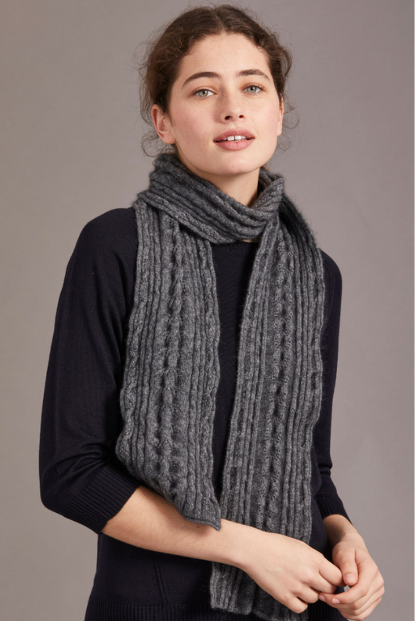 McDonald - Merino & Possum Cable Scarf (669)Charcoal