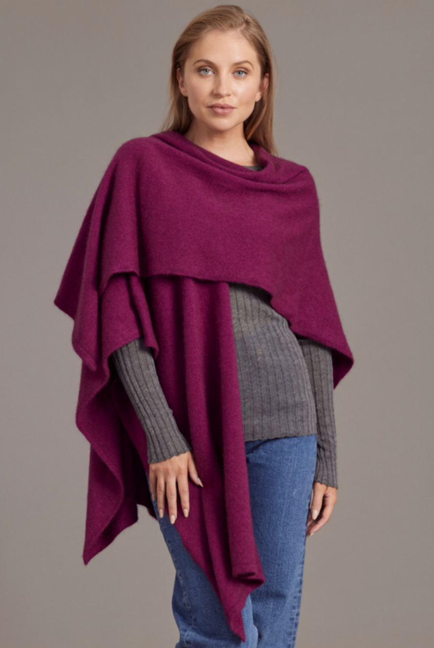 McDonald - Possum & Merino Split Front Cape (616)Berry