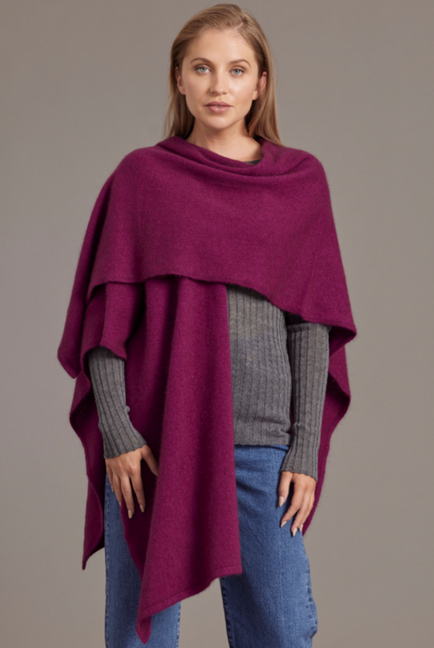 McDonald - Possum & Merino Split Front Cape (616)Berry