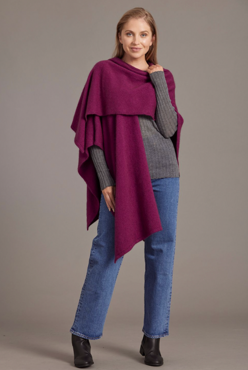 McDonald - Possum & Merino Split Front Cape (616)Berry