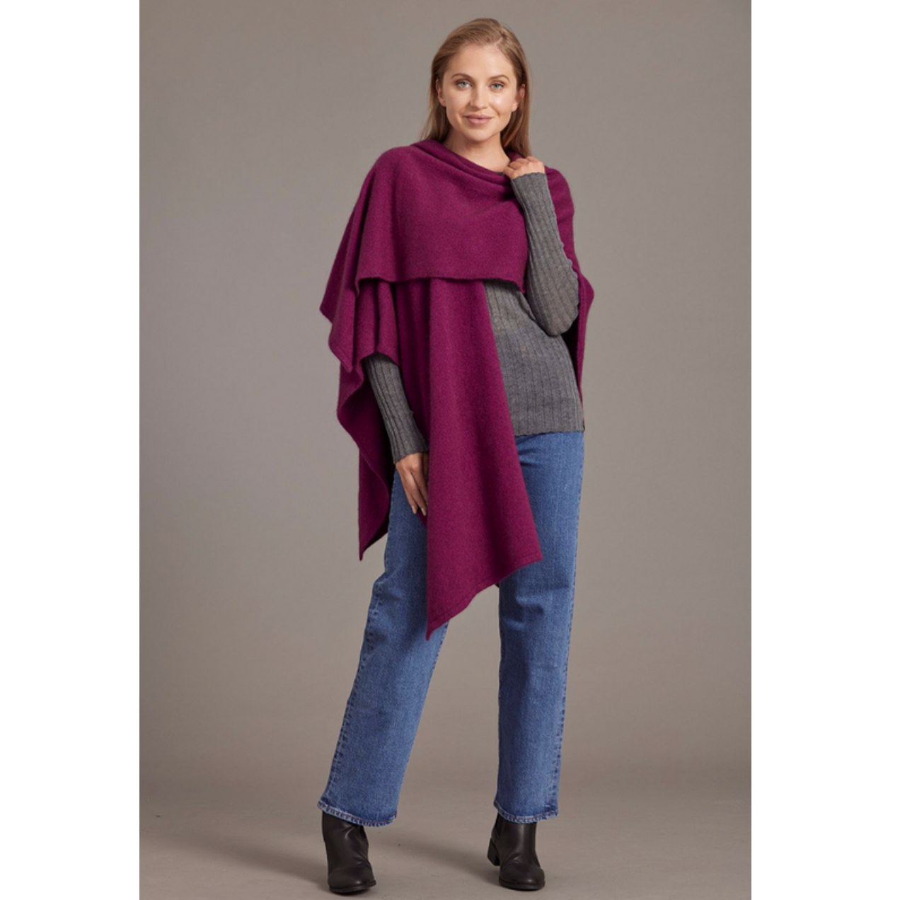 McDonald - Possum & Merino Split Front Cape (616)Berry