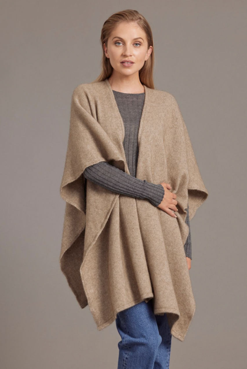 McDonald - Possum & Merino Split Front Cape (616)Mocha