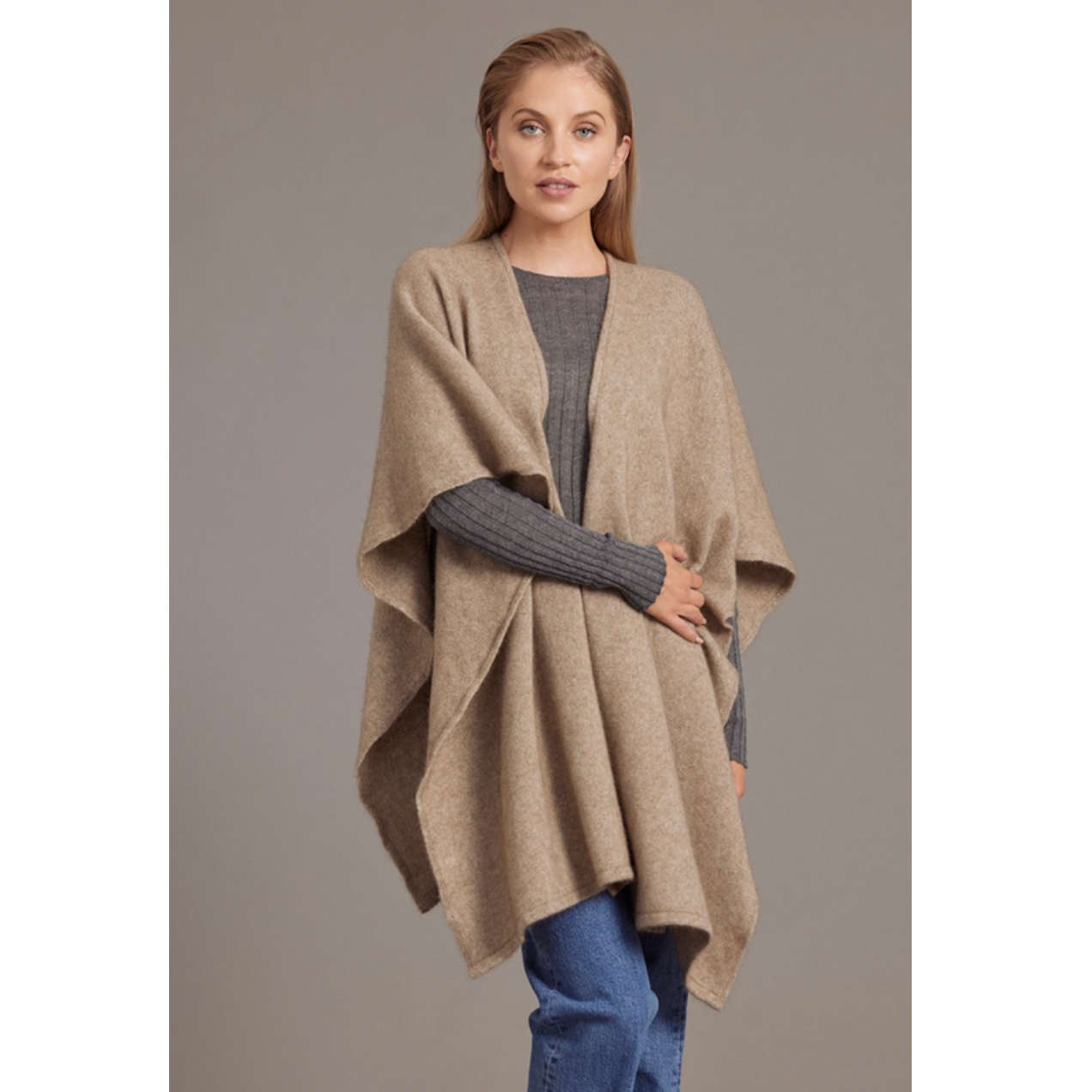 McDonald - Possum & Merino Split Front Cape (616)Mocha
