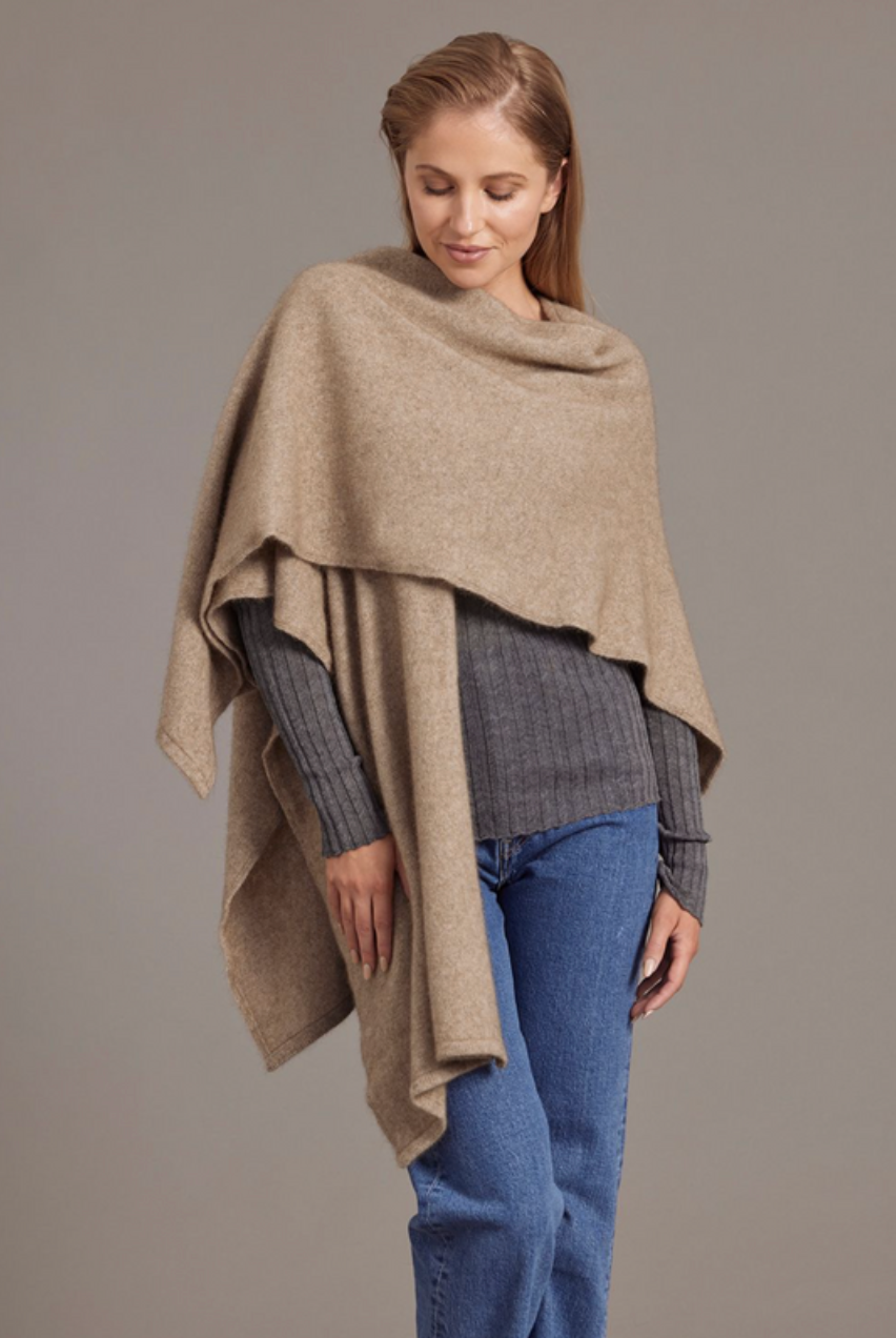 McDonald - Possum & Merino Split Front Cape (616)Mocha