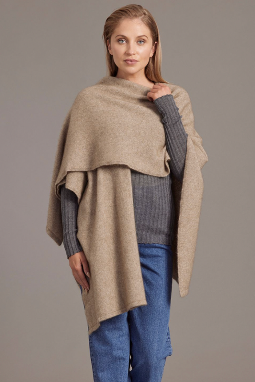 McDonald - Possum & Merino Split Front Cape (616)Mocha