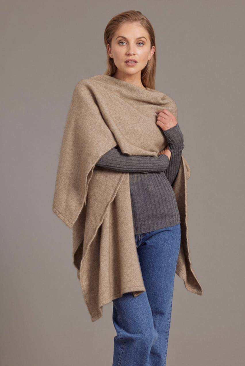 McDonald - Possum & Merino Split Front Cape (616)Mocha