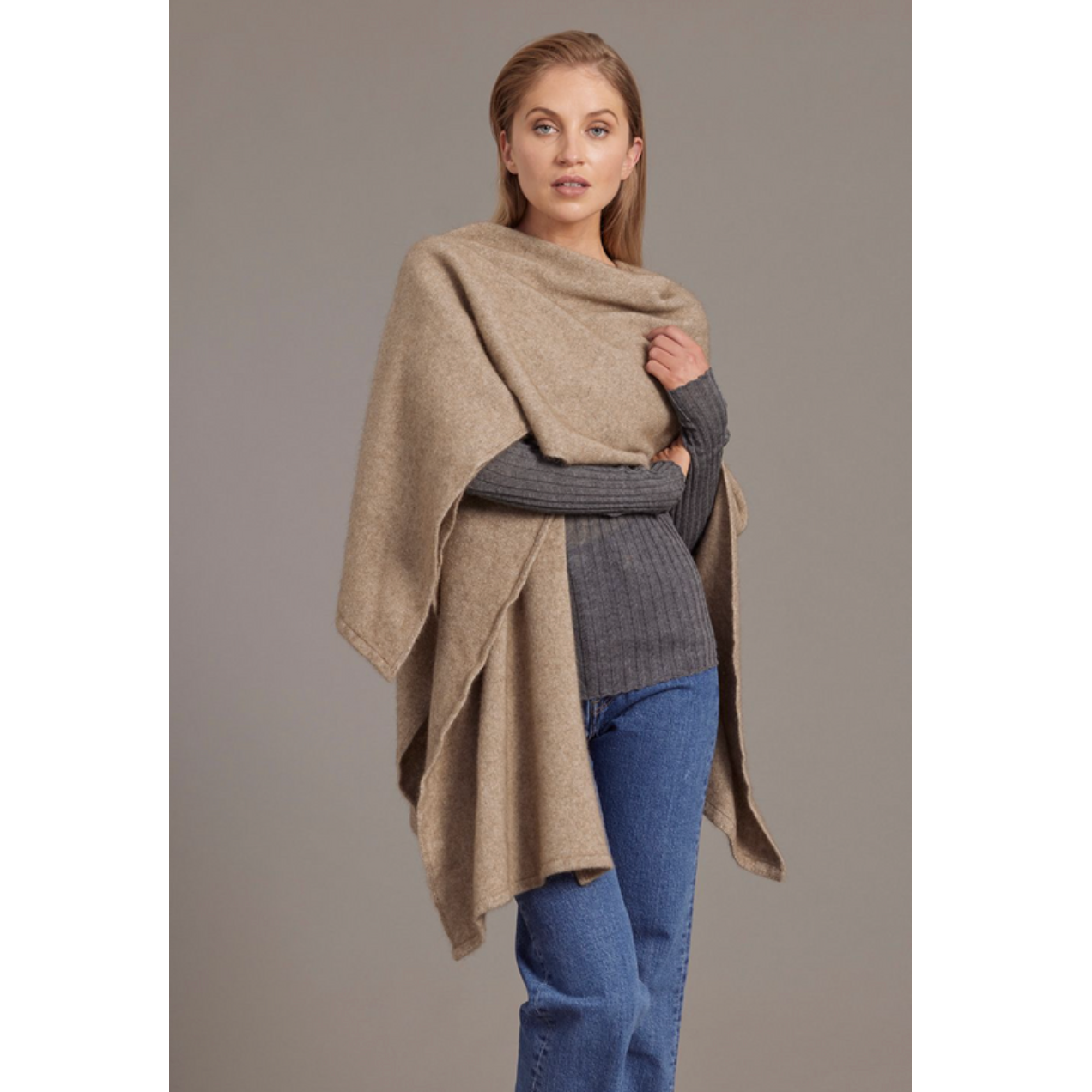 McDonald - Possum & Merino Split Front Cape (616)Mocha