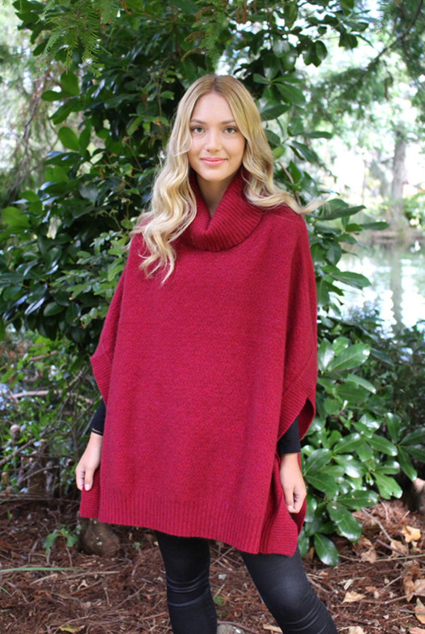 Lothlorian - Merino & Possum Lush Cowl Neck Poncho (9768)Raspberry