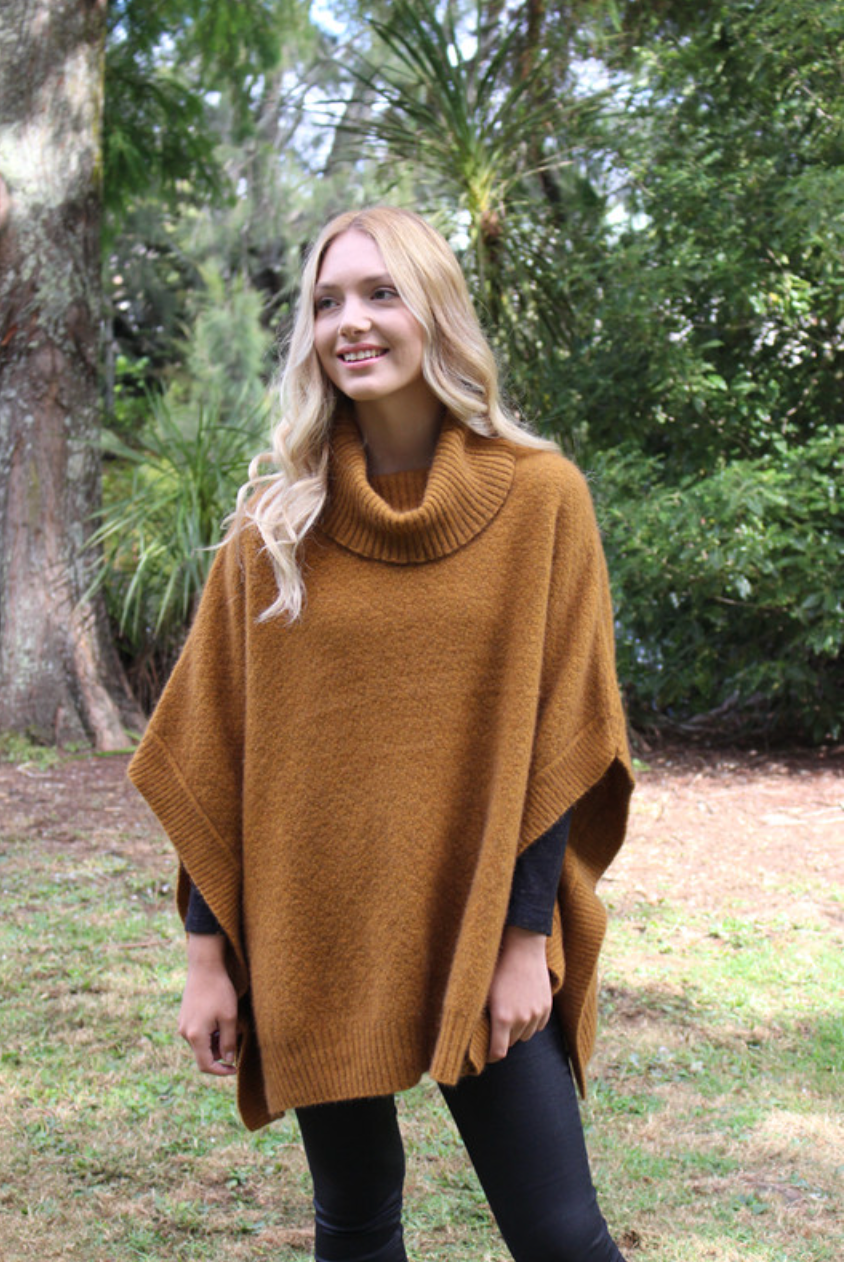 Lothlorian - Merino & Possum Lush Cowl Neck Poncho (9768)Gold