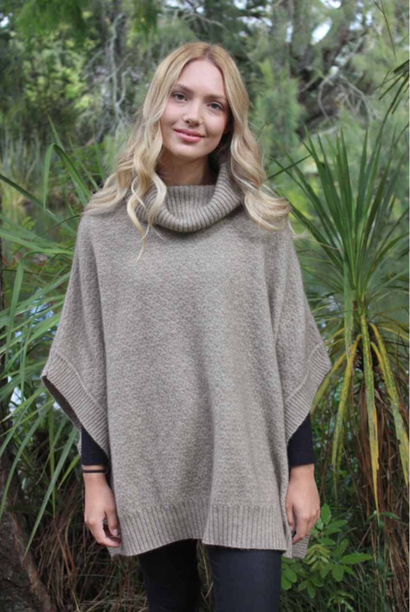 Lothlorian - Merino & Possum Lush Cowl Neck Poncho (9768)Natural