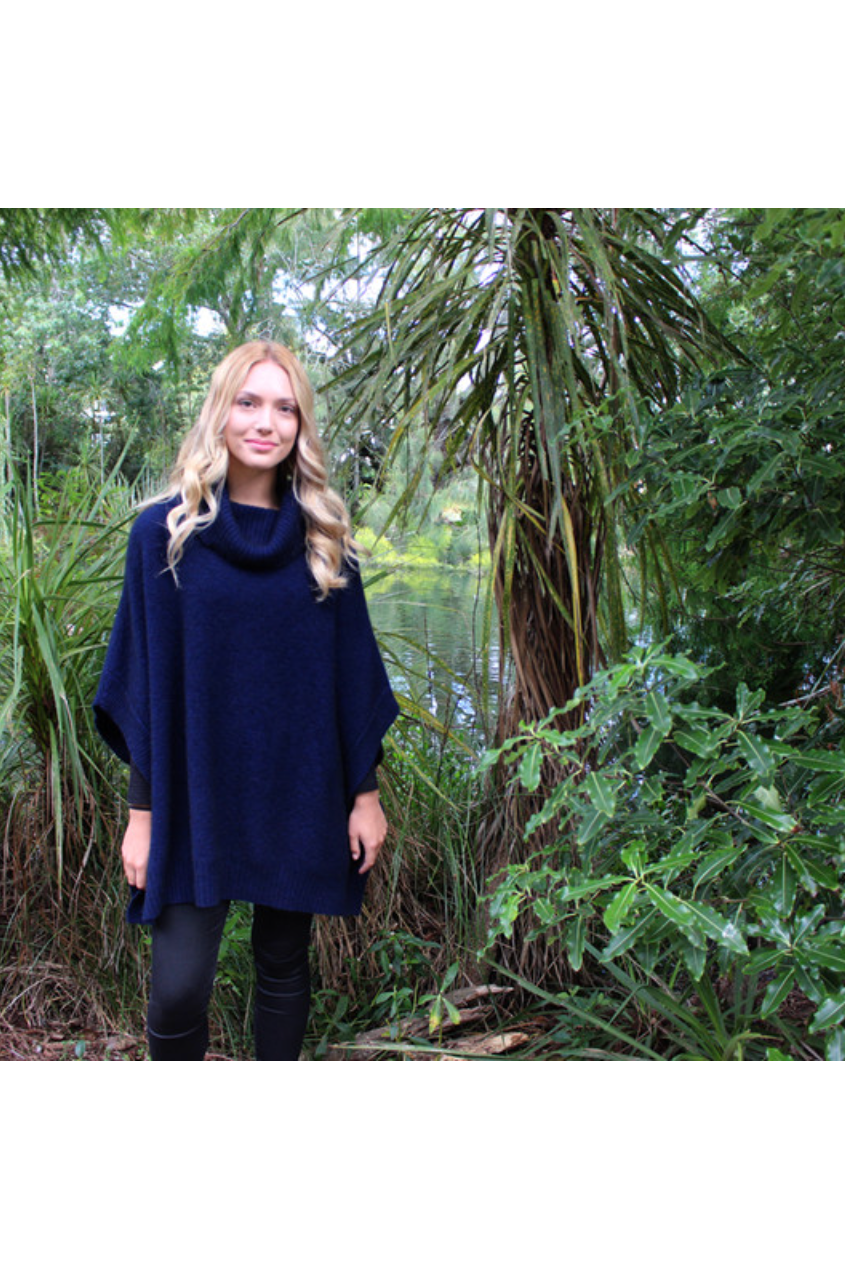 Lothlorian - Merino & Possum Lush Cowl Neck Poncho (9768)Midnight
