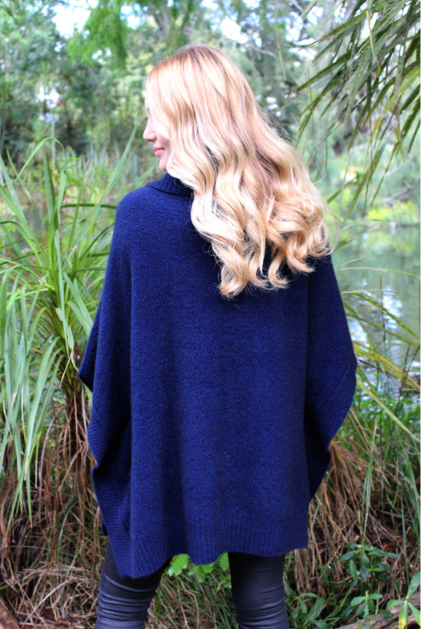 Lothlorian - Merino & Possum Lush Cowl Neck Poncho (9768)Midnight