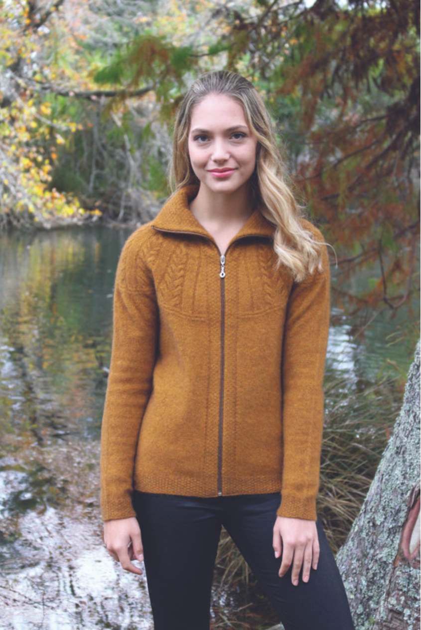 Lothlorian - Merino -Possum Rangitoto Cable Jacket (9774) in the colour Gold
