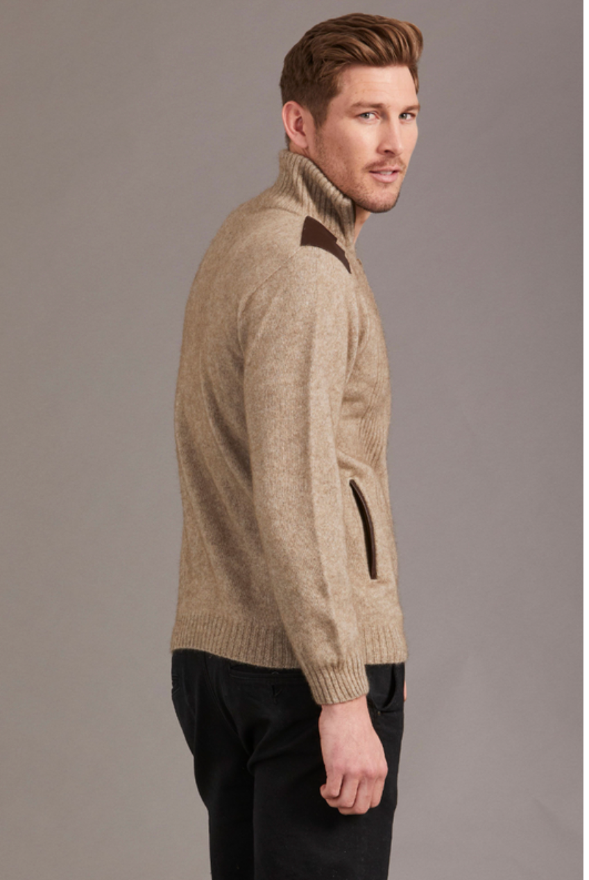 McDonald - Possum & Merino Zip Jacket with Lambskin Leather Trim-Mocha