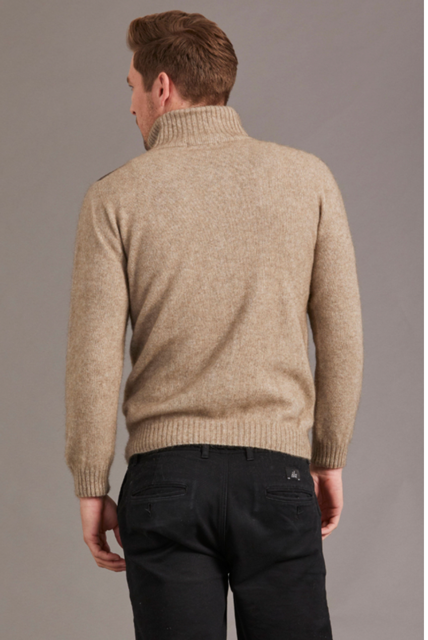 McDonald - Possum & Merino Zip Jacket with Lambskin Leather Trim-Mocha