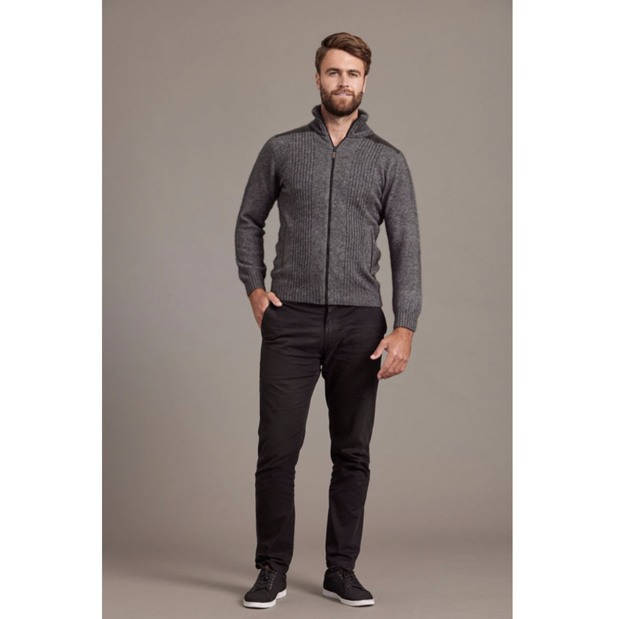 McDonald - Possum & Merino Zip Jacket with Lambskin Leather Trim-Pewter