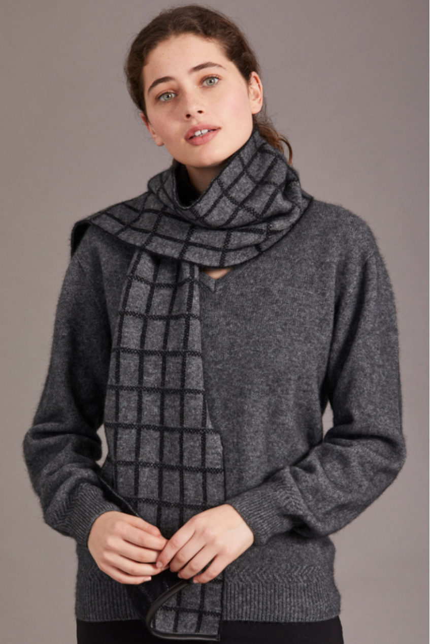 McDonald - Possum & Merino Check Scarf with Lambskin Trim (673)