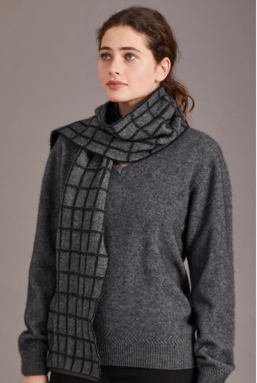 McDonald - Possum & Merino Check Scarf with Lambskin Trim (673)