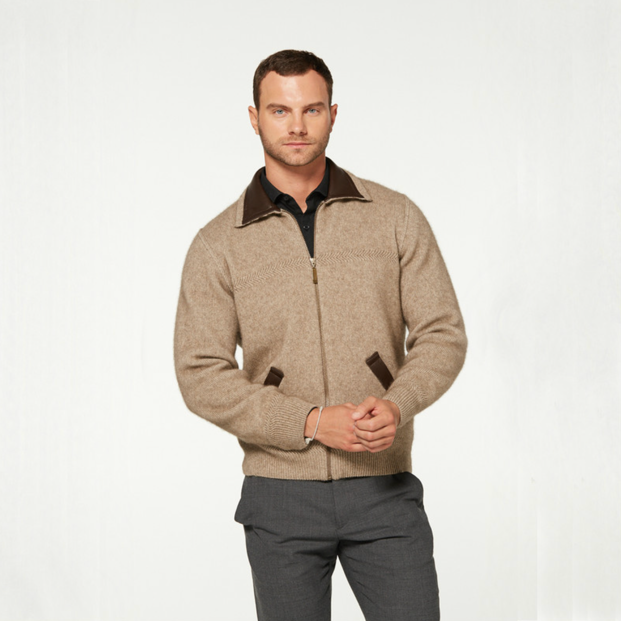 McDonald - Possum & Merino Lambskin Collar Jacket -Mocha